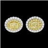 Image 2 : NEW 18K TT Gold 1.0 ctw Fancy Yellow & White Diamond Dual Halo Oval Stud Earring