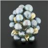 Image 2 : 14k Yellow Gold Bluish Gray Pearl w/ Etched Leaf Large Cluster Cocktail Ring
