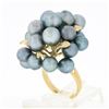 Image 9 : 14k Yellow Gold Bluish Gray Pearl w/ Etched Leaf Large Cluster Cocktail Ring