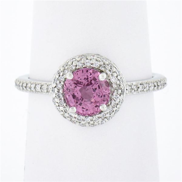 NEW Martin Flyer Platinum 1.57 ctw Round Pink Sapphire w/ Pave Diamond Halo Ring