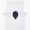 Image 1 : Simple Petite 14k White Gold 0.70 ctw Bezel Pear Dark Blue Sapphire Solitaire Ri