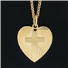 Image 3 : Vintage 14k Gold Polished Cross on Fluted Heart Pendant w/ 16.5 Curb Link Chain
