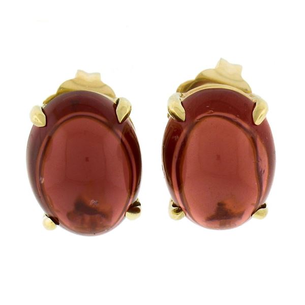 New 14K Yellow Gold 5.57 ctw Oval Cabochon Natural Rich Red Garnet Stud Earrings