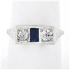 Image 1 : Antique Art Deco 20k Gold .45 ctw European Diamond & Sapphire Moi et Toi Band Ri