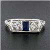 Image 2 : Antique Art Deco 20k Gold .45 ctw European Diamond & Sapphire Moi et Toi Band Ri