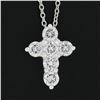 Image 3 : New Platinum 1.53 ctw Shared Prong Round Brilliant Diamond Cross Pendant w/ Chai