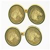 Image 2 : Men's English 18k Yellow Gold DETAILED Horse Head Green Enamel Border Cuff Links