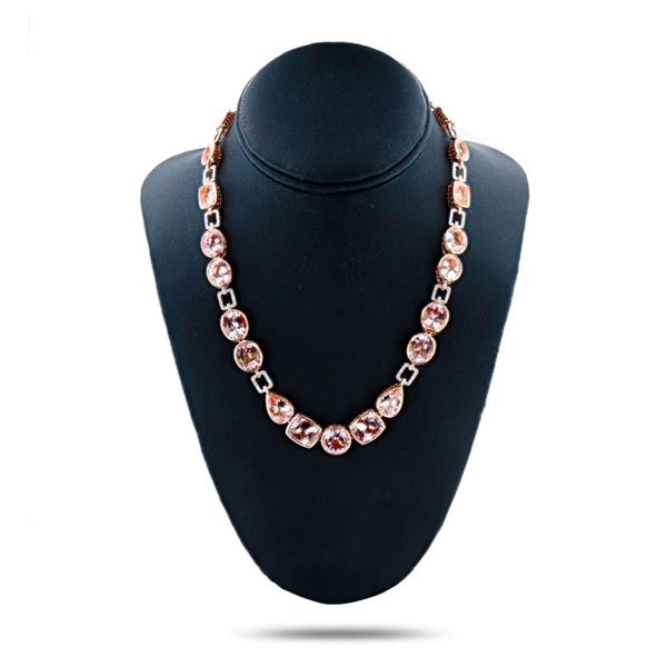 60.70 ctw Morganite and 1.44 ctw Diamond 14K Rose Gold Necklace