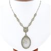 Image 1 : Antique Art Deco 14K Gold Camphor Glass Diamond Filigree Link Pendant Necklace