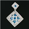 Image 2 : 14k White Gold 1.42 ctw Blue & White Diamond Geometric Dual Square Dangle Pendan