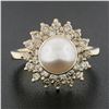Image 2 : 14K Yellow Gold 7.6mm Pearl Solitaire Ring w/ .85 ctw Fancy Diamond 2 Row Halo