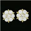 Image 3 : New 14k Yellow Gold 1.22 ctw Fiery Brilliant Diamond Cluster Flower Stud Earring