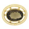 Image 1 : Vintage 14K Gold Large Oval Smoky Quartz Wire Bead Work Frame Pin Brooch Pendant