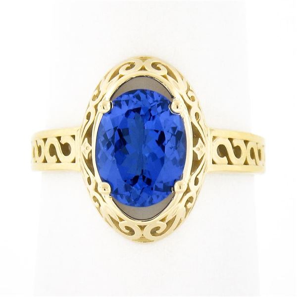 NEW 14k Gold 2.0 ctw Violet Blue Oval Tanzanite w/ Scroll Open Work Solitaire Ri