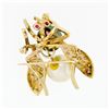 Image 4 : Vintage 14k Gold 1.44 ctw Diamond Ruby Eye w/ Golden Gray Pearl Bee Fly Brooch P