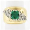 Image 1 : Estate 14k Gold 2 ctw Green Emerald & Diamond Wide Unique Polished Cigar Band Ri