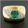 Image 2 : Estate 14k Gold 2 ctw Green Emerald & Diamond Wide Unique Polished Cigar Band Ri