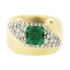 Image 4 : Estate 14k Gold 2 ctw Green Emerald & Diamond Wide Unique Polished Cigar Band Ri