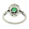 Image 4 : Antique Edwardian French Platinum Emerald & 0.66 ctw Old Cut Diamond Halo Ring