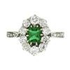Image 7 : Antique Edwardian French Platinum Emerald & 0.66 ctw Old Cut Diamond Halo Ring
