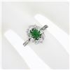 Image 8 : Antique Edwardian French Platinum Emerald & 0.66 ctw Old Cut Diamond Halo Ring