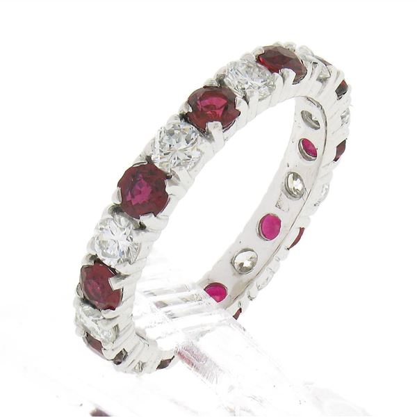 18k White Gold 2.10 ctw Round Ruby Diamond Alternating Eternity Wedding Band Rin