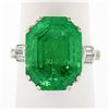 Image 1 : Vintage Platinum 12.16 ctw AGL Emerald Cut Colombian Emerald Diamond Cocktail Ri