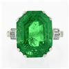 Image 4 : Vintage Platinum 12.16 ctw AGL Emerald Cut Colombian Emerald Diamond Cocktail Ri