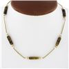 Image 1 : Vintage 10k Gold 14.8mm Bar Tigers Eye W/ Pearl & Gold Bead Ball Chain Necklace