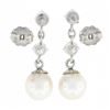 Image 5 : Vintage 14k White Gold 0.72 ctw Round Diamond & 7.5mm Pearl Drop Dangle Earrings