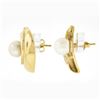 Image 3 : 18k Yellow Gold 8mm Pearl & Pave Cubic Zirconia CZ Polished Half Circle Earrings