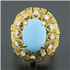 Image 2 : Vintage 14k Gold Cabochon Turquoise.36 ctw Diamond Textured Layered Cocktail Rin