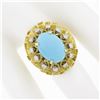 Image 3 : Vintage 14k Gold Cabochon Turquoise.36 ctw Diamond Textured Layered Cocktail Rin