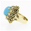 Image 6 : Vintage 14k Gold Cabochon Turquoise.36 ctw Diamond Textured Layered Cocktail Rin