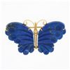 Image 1 : Vintage 14K Gold Custom Cut Carved Lapis Lazuli Butterfly Brooch Pin Pendant