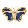 Image 3 : Vintage 14K Gold Custom Cut Carved Lapis Lazuli Butterfly Brooch Pin Pendant