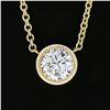 Image 3 : NEW 14k Yellow Gold .60 ctw Round Bezel Diamond Solitaire Pendant Adjustable Cha