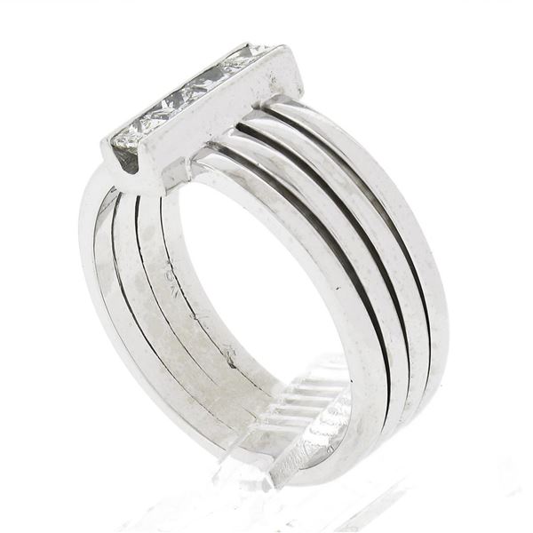 Estate 18k White Gold 0.72 ctw Channel Princess Cut Diamond 4-Row Wide Band Ring