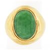 Image 1 : Vintage 14K Yellow Gold Bezel Oval Cabochon Green Jade Polished Wide Band Ring