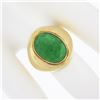 Image 3 : Vintage 14K Yellow Gold Bezel Oval Cabochon Green Jade Polished Wide Band Ring