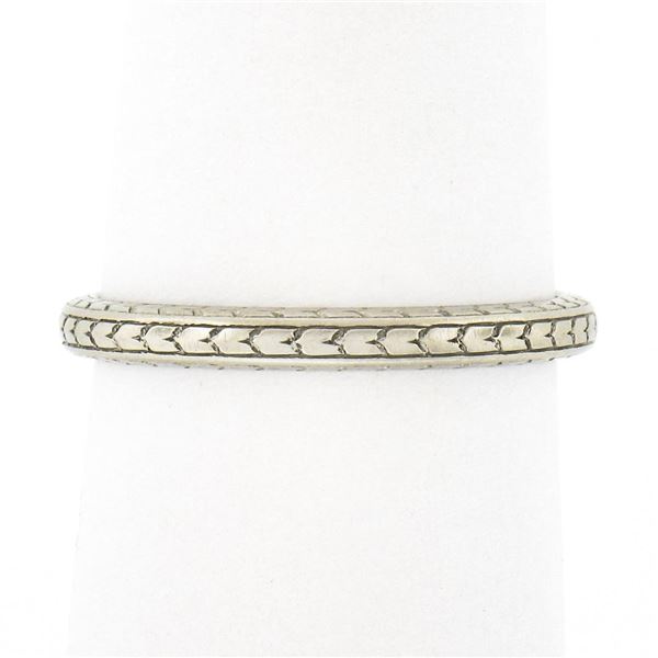 Antique Art Deco 18k White Gold Engraved Wheat Work Eternity Wedding Band Ring