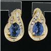 Image 2 : Estate 10K Gold Pear Blue Stone w/ 0.10 ctw Round Diamond Tear Drop Stud Earring