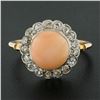 Image 2 : Antique Edwardian 18K Gold Platinum Button Angel Skin Coral w/ Diamond Halo Ring