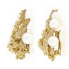 Image 5 : Vintage 14K Gold Cultured Pearl Textured Overlap Knot Clip On Statement Earrings