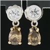 Image 2 : New 14K TT Gold 1.42 ctw Fancy Brown & White Diamond Tear Drop Dangle Earrings