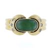 Image 4 : Vintage Petite 14K Yellow Gold Cabochon Green Jade & Diamond Grooved Band Ring