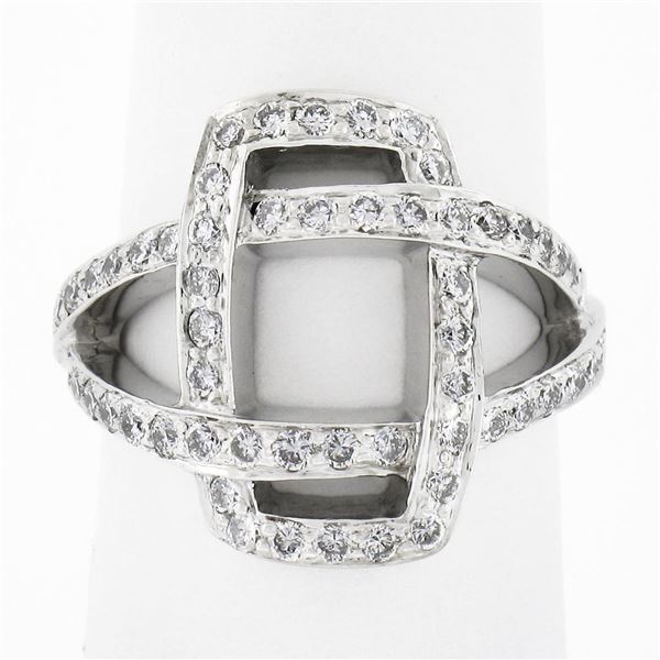 18k White Gold 0.78 ctw Round Brilliant Pave Diamond Interlocking Infinity Ring