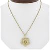 Image 1 : Solid 14k Yellow Gold 0.04 ctw Diamond Detailed Textured Flower Pendant Necklace