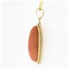 Image 3 : Vintage 14k Gold Bezel Oval Cabochon Pink Coral w/ Twisted Frame Pendant & Chain