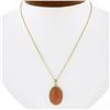 Image 7 : Vintage 14k Gold Bezel Oval Cabochon Pink Coral w/ Twisted Frame Pendant & Chain